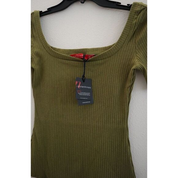 n:philanthropy Women's Sz S Green Ribbed Short Sleeve Thong Bodysuit $108 - Picture 3 of 10